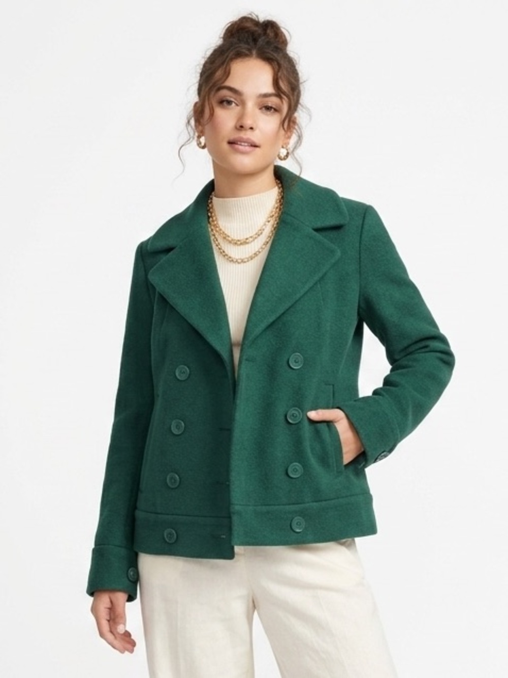 Cabi Love Carol Sweet Pea Coat Green Double Breasted Knit Jacket 3159 Small